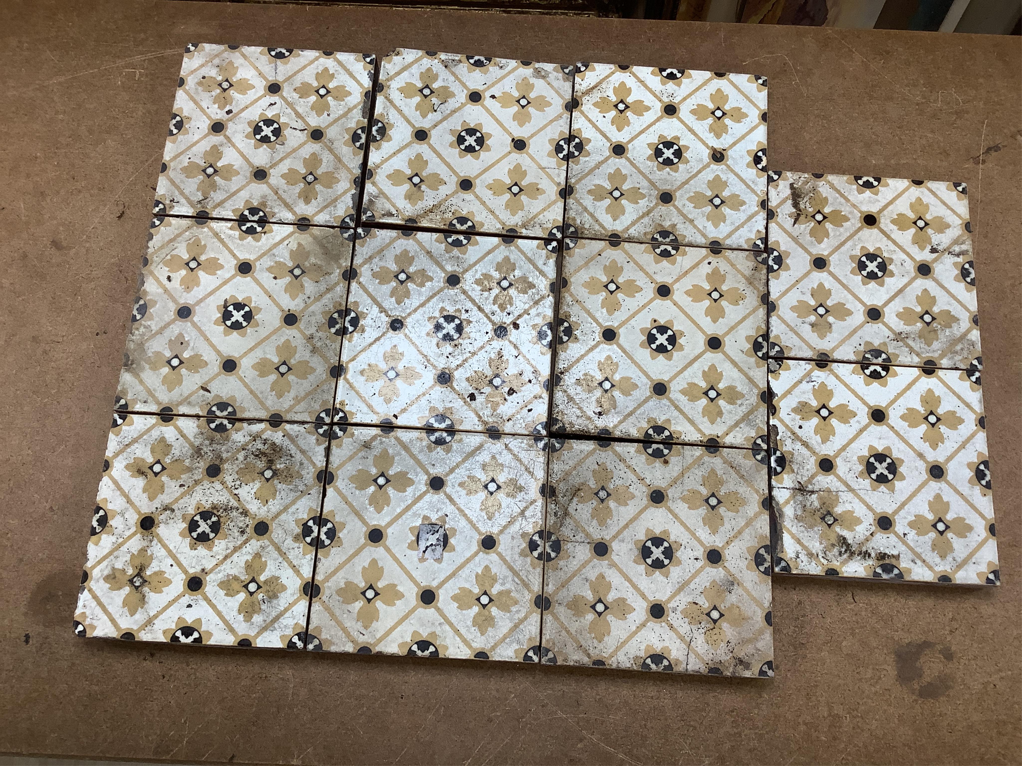A collection of various tiles to include Minton style and a framed Chinese circular plaque
